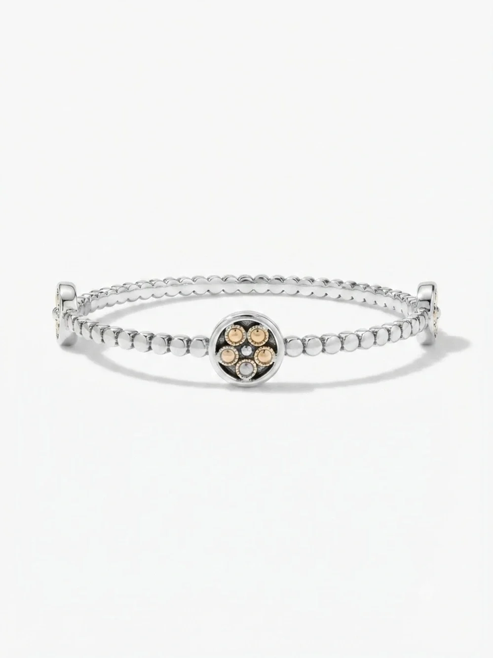 Brighton Mixed Metal Beaded Bangle Bracelet with Floral Medallions